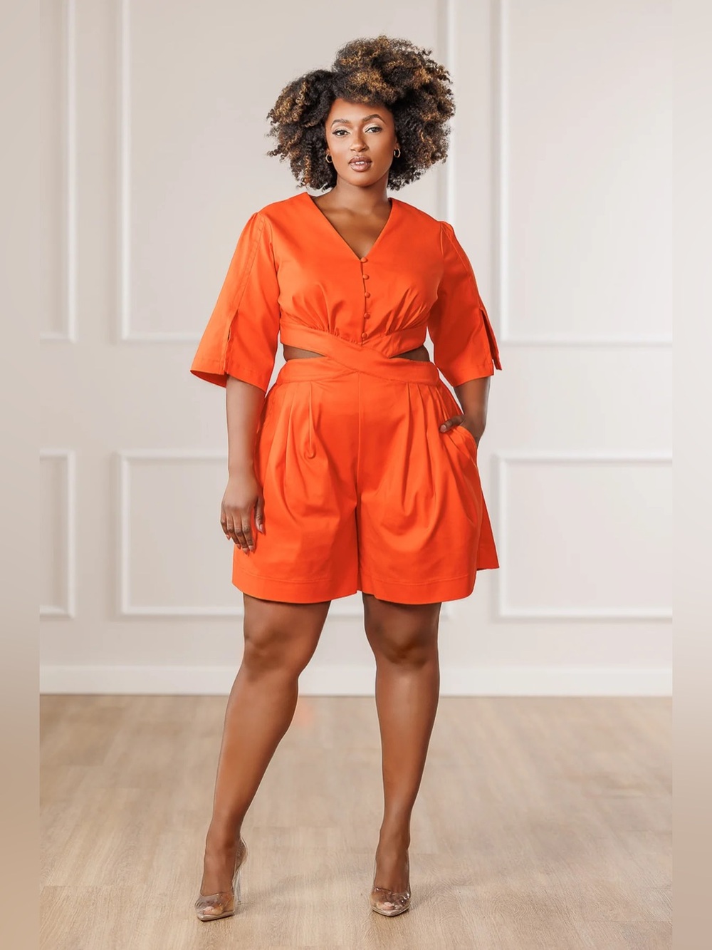 J. Brooks Boutique Orange Short Sleeve Cutout Romper - Size XL